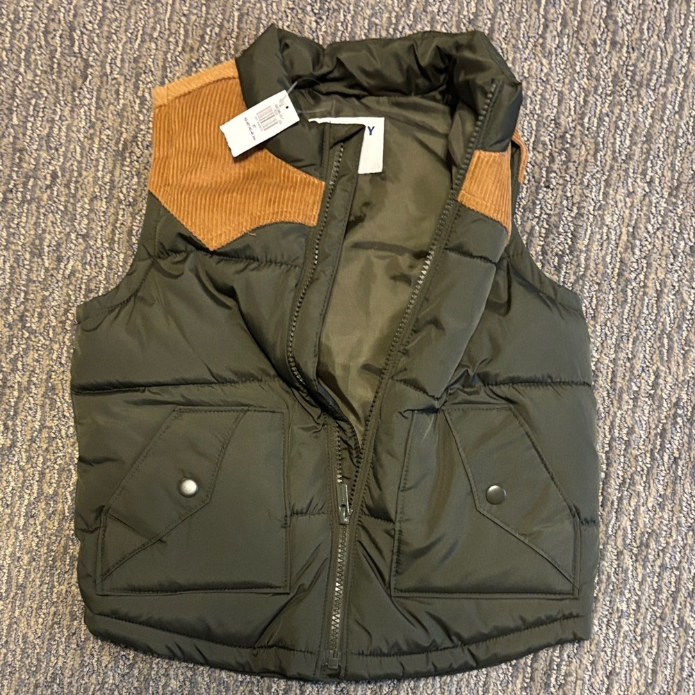Old Navy Olive and Tan Puffer Vest